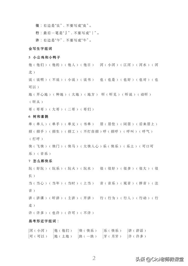 統(tǒng)編語文一年級下冊，第三單元知識點(diǎn)梳理（統(tǒng)編語文一年級下冊）(2)