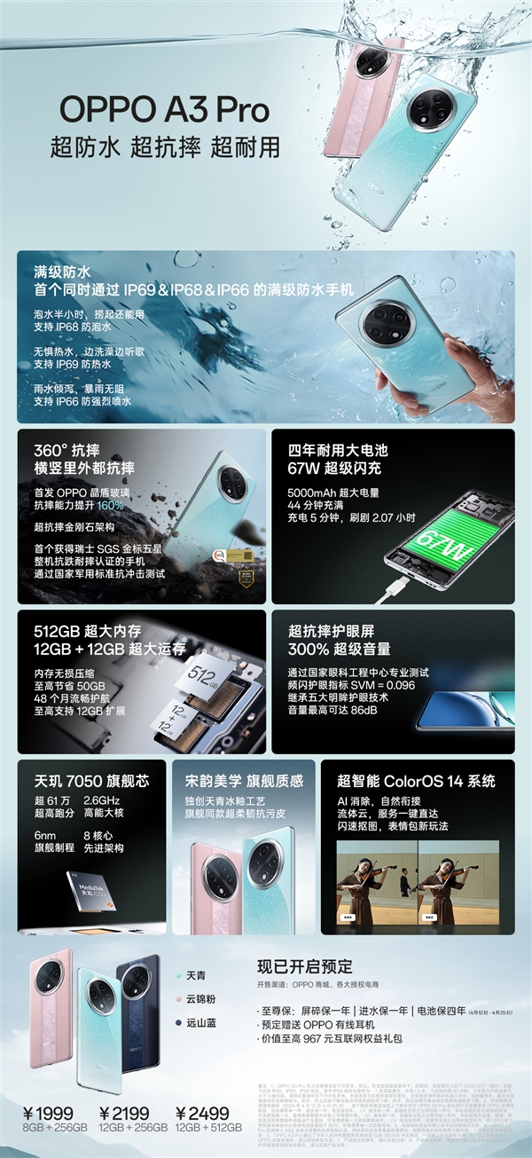 進(jìn)水保修獨(dú)此一家！讀懂OPPO A3 Pro：1999元起