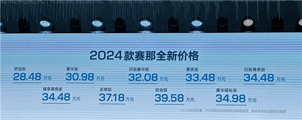 全系降價(jià)2.5萬元！2024款豐田賽那上市：28.48萬起