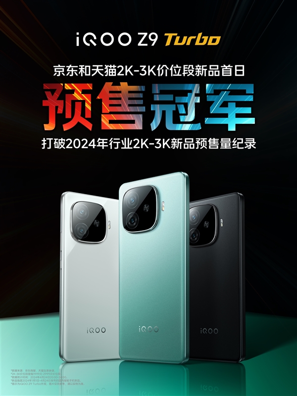 火驍龍8s Gen3手機！iQOO Z9 Turbo獲京東天貓2K-3K價位預售冠軍