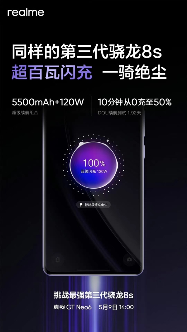 驍龍8s Gen3閃充之王！真我GT Neo6快充一騎絕塵