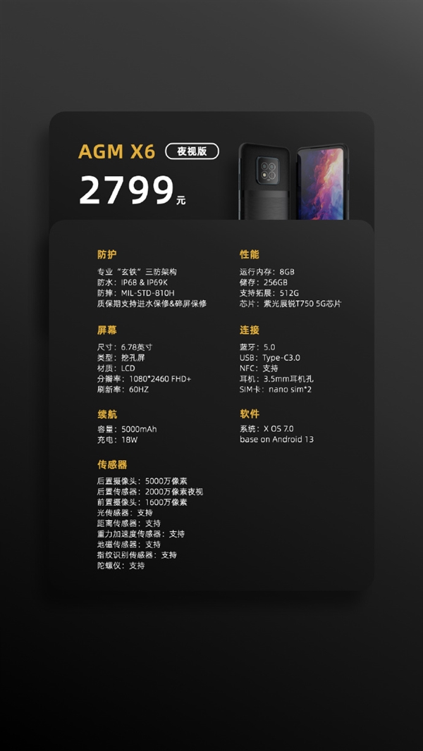2799元！AGM X6三防旗艦發(fā)布：人為進(jìn)水保修 系統(tǒng)無廣告