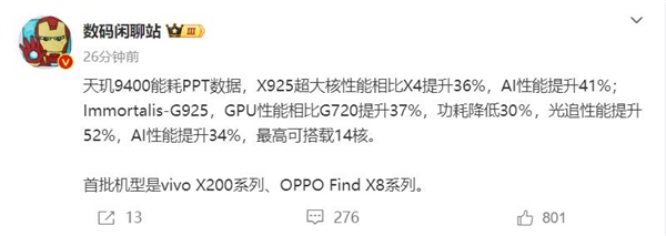 聯(lián)發(fā)科強(qiáng)手機(jī)芯片！天璣9400全球首發(fā)Arm X925超大核