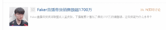 《英雄聯(lián)盟》Faker直播帶貨！銷售額超1700萬(wàn)