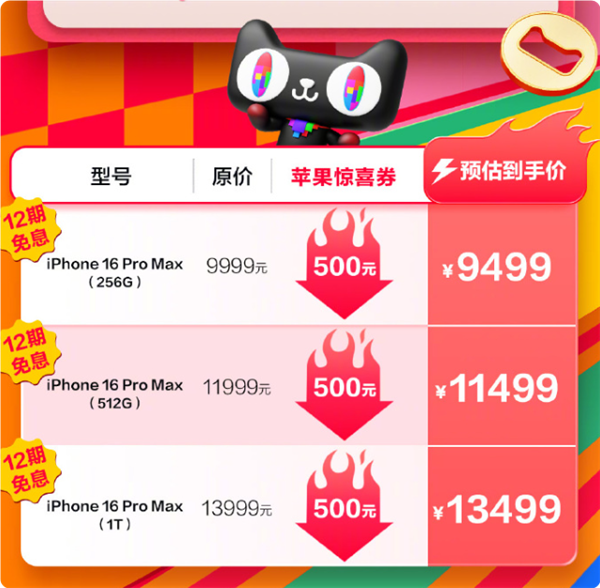 立減500元！天貓雙十一iPhone 16系列狂降至5499元起：高支持12期免息
