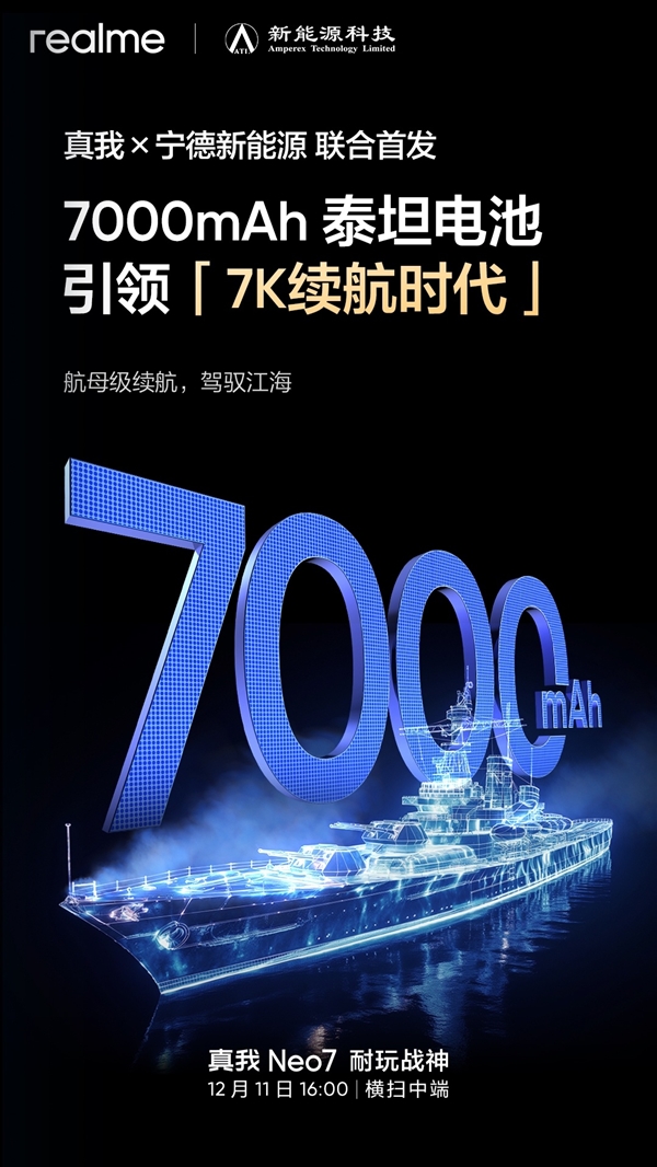 智能手機(jī)進(jìn)入7K續(xù)航時代！真我Neo7首發(fā)7000mAh泰坦電池