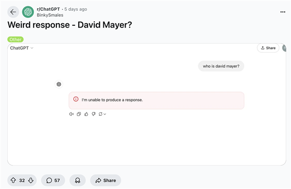提到就崩潰！神秘名字“David Mayer”搞崩ChatGPT：官方終于給出答案